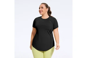 Women's Plus Size Yoga T-Shirt Short Sleeve High Waist Curved Hem Athletic Top for Gym Sets