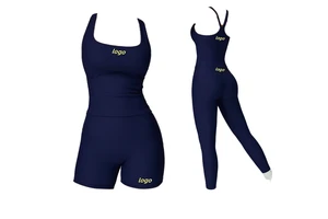 Women's Sporty Fitness Wear Breathable 4-Piece Gym Set From Manufacturer Solid Pattern Yoga Tank Top Leggings Shorts Front Logo