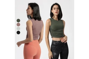High Round Neck Short Yoga Vest Side Drawstring Yoga Crop Top Sportswear Women