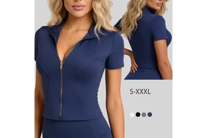 YIYI Women's Zip-Up Plus Size Yoga Jacket Short Fitness Yoga Wear Stand Neck Outdoor Running Gym Wear Yoga Top
