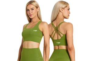 Women's High Support Sports Bra with Custom Logo Seamless Halter Design Cross Back Yoga Top Breathable Gym Wear Wholesale