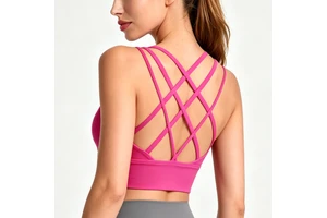 Breathable Crisscross Back V-neck Yoga Sports Bra with Front Logo High Stretch Compression Tank Top Gym Wear OEM ODM Moonwell