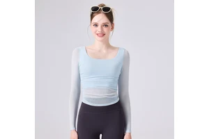 Women's Plus Size Slim Skinny Fit Breathable Quick Dry Spandex/Nylon Crop Top with Four-Way Stretch Crew Neck for Sports Yoga