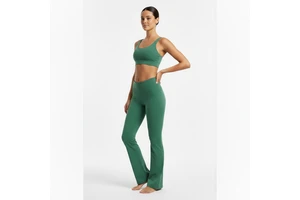 Custom Private Label Plus Size Solid Yoga Set Nylon Spandex Seamless Gym Workout Sports Bra Flared High Waist Leggings Front