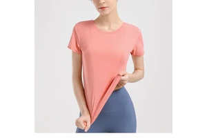Soft Comfortable Women Small Crew Neck Skin-friendly Loose Yoga T-shirt Seamless Sport Top Quick Dry Yoga Top