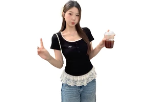 Women's Clothes Sweet Style Lace Lace Round Neck White Short Sleeved T-shirt for Women's Summer Slim Fit Versatile Top
