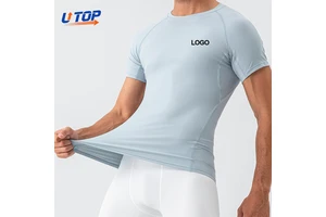 Custom Logo Men's Lightweight Yoga Fitness Training T-Shirt Quick-Dry Breathable Running Spandex/Nylon Skinny Fit Short Sleeve