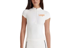 Women's Sports Yoga T-shirt Slimming Skinny Fit Shorts Zipper Front Stand-neck Breathable Quick-drying Heat-Transfer Printed