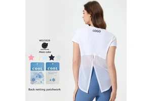 Xsunwing Women's Casual Summer Cooling Yoga Top Quick Dry Short Sleeve T-Shirt with Mesh Slit Design on Back Breathable WD25039