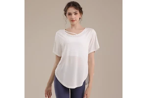 Summer Loose Sports Blouse Women's Yoga Short-sleeved T-shirt Thin Breathable Sweat-absorbent Spandex/Nylon Solid Top Running