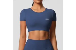 Best Selling Women's Double Sided Brushed Breathable Tight Short Sleeve Pilates Fitness T Shirt with Built in Cups