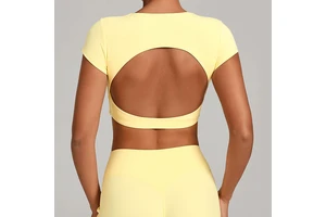 Wholesale Backless Running Sports Tops, Quick Drying Breathable Yoga Clothes, Fitness Short Sleeved T-shirts for Women