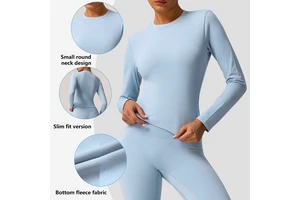 sm8924- T Women's Slim-Fit Fleece-Lined Long-Sleeved Sports Top Quick-Drying Yoga Clothing Front Leisure Fitness Sports Warm
