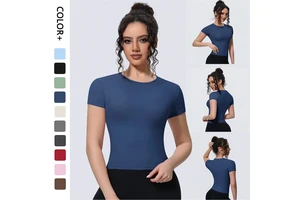 High Elastic Slim Fit Quick Dry Breathable Short Sleeve Women Yoga Top Workout Fitness Sports T-Shirt