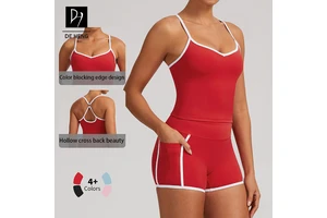 Backless Contrasting Color Adjustable Cross Back Quick-Dry Custom Sports Yoga Fitness High Quality Gym Workout Top for Women
