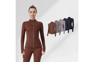 Slim Fit Athletic Jacket Women Stand Up Collar Full Sleeve Zip up Running Top Quick Drying Yoga Fitness Outerwear