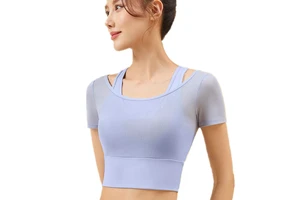 Thin Mesh Naked Feeling Breathable Quick-Drying Short-sleeved Top Mesh Stitching Breathable Sweat-absorbing Yoga Wear