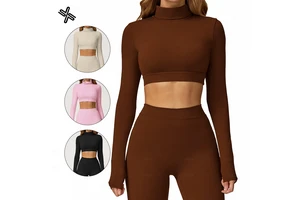 Custom Tight Long Sleeves Gym Fitness Clothes Slim Sports Running Comfortable High Collar Backless Pilates Top for Women