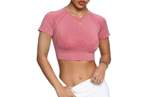 [Sample Style] Cross-Border European American Seamless High-Elastic Quick-Drying Short-Sleeve Women's Spandex/Nylon Yoga Wear