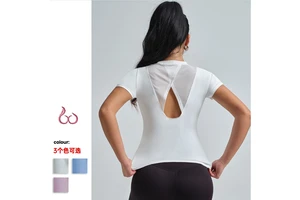 Women Thin Loose Mesh Breathable Yoga Tops Short Sleeve Sport T-Shirts Hollow Out Running Shirts Girls Gym Workout Blouse