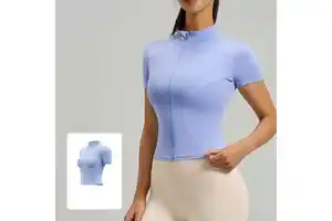Women's Slim-Fit Long Sleeve Yoga Jacket Lightweight Breathable Quick Dry Spandex/Nylon Zippered Solid Ribbed Crop Top Fitness