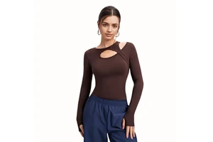 Romantic Asymmetric Long Sleeves Shockproof Padded Workout Fitness Shirts Women Running Gym Yoga Tops