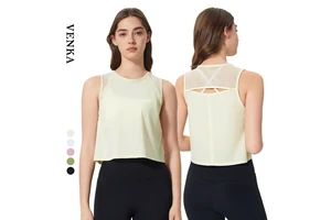 Women's Solid Color Breathable Quick Dry Round Neck Loose Crop Top Active Wear Running Workout Yoga Sleeveless Tank Tops Women