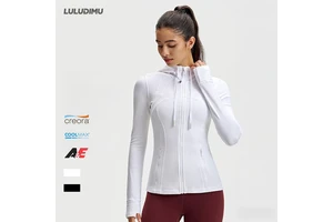 Lulu Women's Slim Fit Hooded Yoga Jacket Zip-Up Breathable Four-Way Stretch Quick-Dry Sports Top Long Sleeve Fitness Activewear