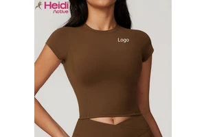 Custom Sports Clothing T-shirt Lightweight Ribbed Recycled Fabric Cloud-Soft Slim Fit Short Sleeve Workout Fitness Yoga Top
