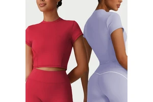 YIYI Round Neck Quick-dry Girls Shorts High Elastic Sexy Women Sports Yoga Top Sleeves Summer Breathable Female Fitness T-shirts