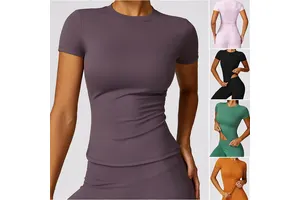 Custom New Custom Quick Dry Gym Wear Sports Short Sleeved Tops T Shirt Sexy Outdoor Fitness Yoga Suit Wear Woman Workout Shirts