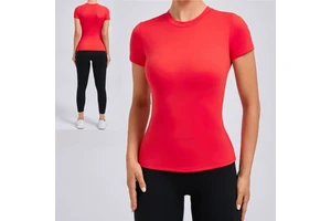 Aoyema Wholesale Women Sports Wear Custom Logo Quick-Drying Breathable Round Neck Running Fitness Yoga Top Short Sleeve T