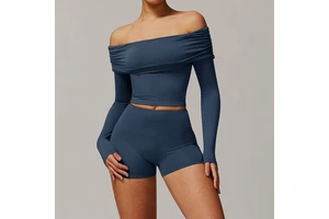 Wholesale Custom Logo 2PCS Yoga Suit Women Quick-Drying Gym Set Female Running Workout Long Sleeve Sports Shorts Fitness Suit