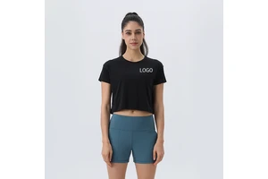 Customized Logo Sports T-Shirt Highly Elastic Fitness Suit Breathable Loose Yoga Top Double-Sided Nude Sports-Wholesale