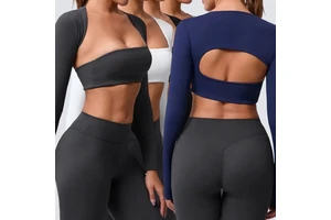 Yimo New Sexy Beauty Back Backless Yoga Tube Top Lady Tight Workout Hollow Out Shirt Female Outdoor Long Sleeve Fitness Clothes