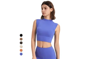 High Elastic Shockproof Sports Bra Tank Top High Neck Fixed Cup Yoga Wear Quick Dry Fitness Tops Breathable Seamless Running