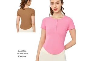 2024 New Female Round Neck Sport Fitness Shirts Workout Clothes T Shirts Customs Short Sleeve Slim Running Yoga Top for Women