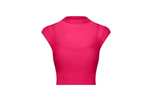 Custom Logo Women Sexy Mesh Nylon Eco-Friendly Yoga Sports Bra Short Sleeve Quick-dry Breathable Nylon/Spandex Solid Color Top