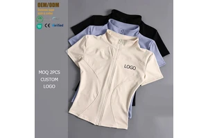 Women's Gym Lightweight Yoga Jacket High-Elasticity Short Sleeves Stand Collar Second-Skin Fit Fitness Training Breathable Top