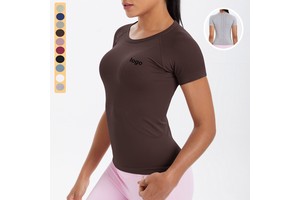 Wholesale Seamless Top T Shirt for Women Ladies Short Sleeve Neck Round Women's Tops High Stretchy Comfortable Yoga Clothing