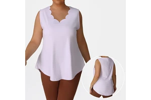 Roregal Wave Edged V-Neck Sleeveless Loose T-Shirt Oversized Yoga Suit Vest Sports Plus Yoga Tank Top