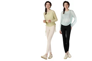 Womens Yoga Top Autumn/Winter Slim-Fit Round-Neck Outdoor Running Pilates Training Fitness Long-Sleeve Set