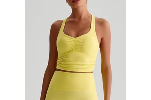 Custom Logo Sleeveless Yoga Tank Top V Neck Backless Crisscross Tie Back Sports Bra