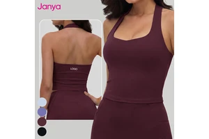 Janya Women's Removable Pads Gym Tank Tops Breathable Backless Fitness Sports Vest Halter Neck Running Yoga Tank Top for Women