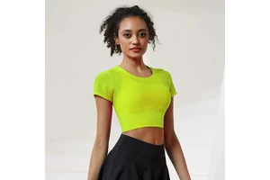 2022 Girls Mesh Beauty Stretch Yoga Bra Top Active Wear Sexy Short Sleeve Workout Gym Sports Bras Crop Tops for Womens