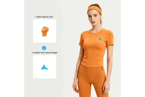 AMCLEVER Women's Breathable Gym Top 220gsm Spandex/Polyester Short Sleeve Crew Neck Skinny Fit Custom Print Packaging for Yoga
