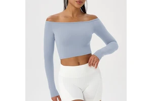 European American Yoga Four-way Stretch Lightweight Long-sleeve T-shirt Women's Off-the-shoulder Sexy Tight-fitting Fitness Top