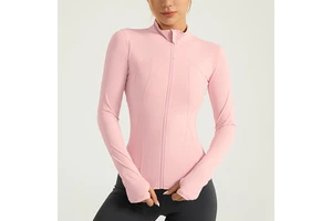 Women's Long-Sleeved Zip-up Coats Girls Athletic Yoga Jacket Wholesale Gym Wear Clothes with Thumb Buckle Yoga Tops