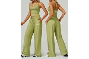 Women's Yoga Sports Set Quick-Drying Beauty Back Sling Leisure Running Fitness Clothing Cross-Border Solid Nude Feel