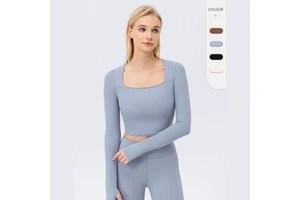 Yutuo OEM Women Sports Crop Top Long Sleeve Nylon T-shirt square Neck Tight Shirts Custom logo Gym Training Fitness Yoga Shirt